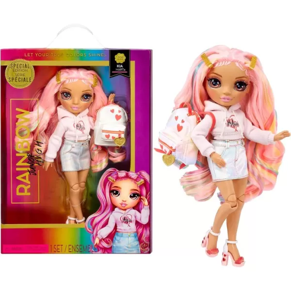 Rainbow High Rainbow Junior High Special Edition Kia Hart - 9" Pink Posable Fashion Doll with Accessories and Open/Close Soft Backpack. Great Toy Gift for Kids Ages 4-12