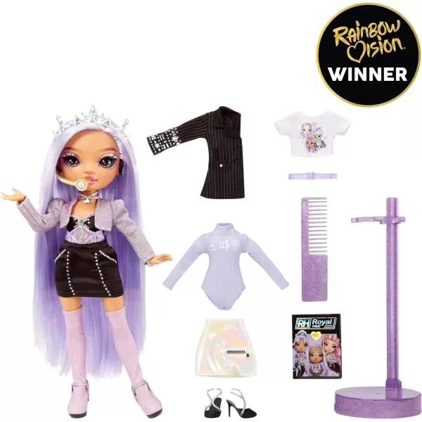 Rainbow High Rainbow Vision Royal Three K-Pop- Tiara Song Posable Fashion Doll w/2 Designer Outfits to Mix &amp; Match w/Microphone Headset &amp; Band Merch, Great Toy Gift Kids 6-12 Years Old &amp; Collectors