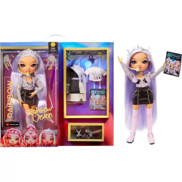 Rainbow High Rainbow Vision Royal Three K-Pop- Tiara Song Posable Fashion Doll w/2 Designer Outfits to Mix &amp; Match w/Microphone Headset &amp; Band Merch, Great Toy Gift Kids 6-12 Years Old &amp; Collectors