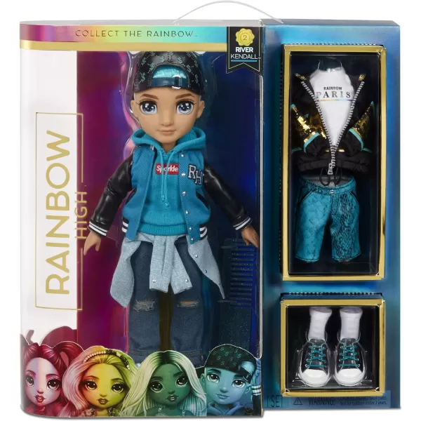 Rainbow High River Kendall – Teal Boy Fashion Doll with 2 Complete Doll Outfits to Mix &amp; Match and Doll Accessories, Great Gift for Kids 6-12 Years Old, Blue