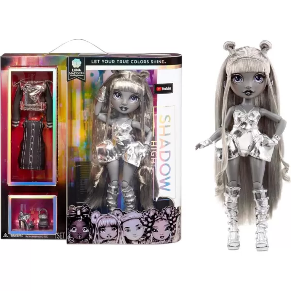Rainbow High Shadow Series 1 Luna Madison- Grayscale Fashion Doll. 2 Metallic Grey Designer Outfits to Mix &amp; Match, Great Gift for Kids 6-12 Years Old and Collectors