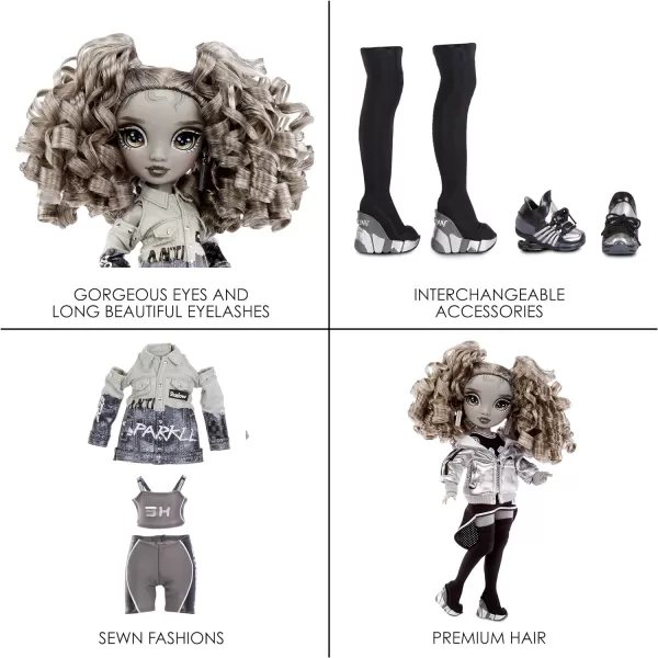 Rainbow High Shadow Series 1 Nicole Steel- Grayscale Fashion Doll. 2 Titanium Designer Outfits to Mix &amp; Match with Accessories, Great Gift for Kids 6-12 Years Old and Collectors, Multicolor, 583585EUC