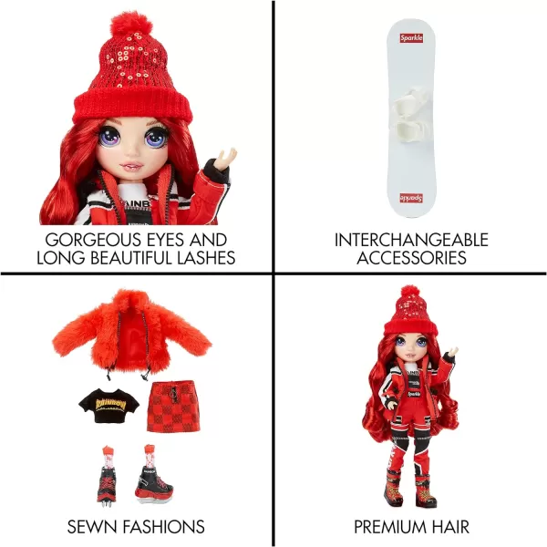 Rainbow High Winter Break Ruby Anderson – Red Fashion Doll and Playset with 2 Designer Outfits, Snowboard and Accessories