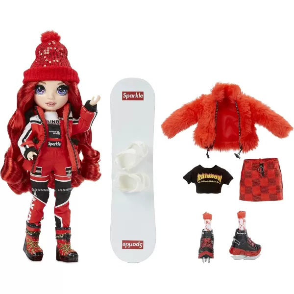 Rainbow High Winter Break Ruby Anderson – Red Fashion Doll and Playset with 2 Designer Outfits, Snowboard and Accessories