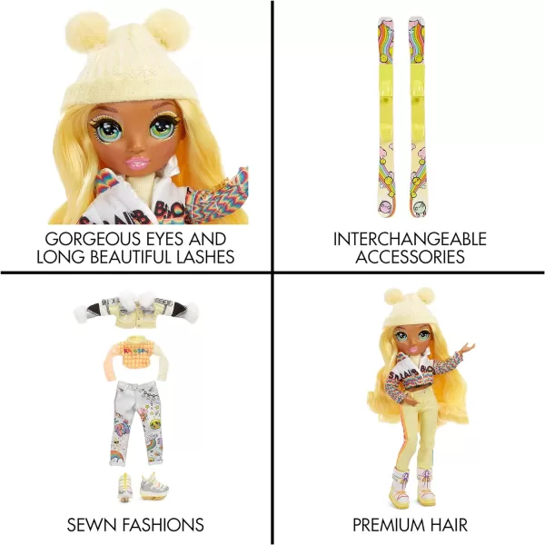Rainbow High Winter Break Sunny Madison – Yellow Fashion Doll and Playset with 2 Designer Outfits, Pair of Skis &amp; Accessories