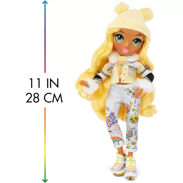 Rainbow High Winter Break Sunny Madison – Yellow Fashion Doll and Playset with 2 Designer Outfits, Pair of Skis &amp; Accessories