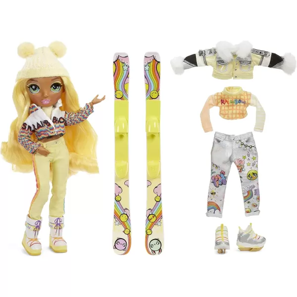 Rainbow High Winter Break Sunny Madison – Yellow Fashion Doll and Playset with 2 Designer Outfits, Pair of Skis &amp; Accessories