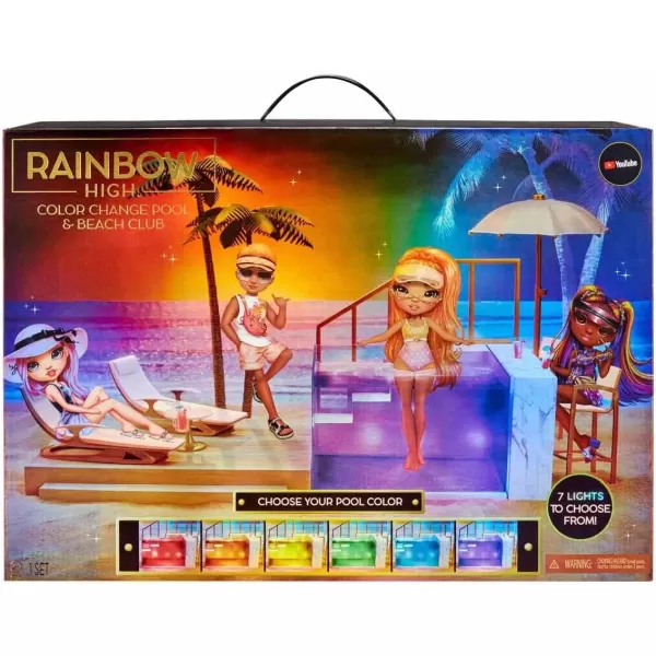 imageRainbow High Color Change Pool ampamp Beach Playset  7in1 LightUpMulticolor Changing Pool Adjustable Umbrella and Pool Accessories Fits 7 Fashion Dolls Toy Gift for Kids Ages 6 7 8 to 12 578475