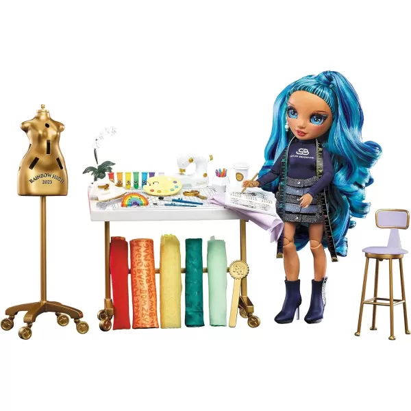 imageRainbow High Dream ampamp Design Fashion Studio Playset Fashion Designer Playset with Exclusive Blue Skyler Doll Plus Easy No Sew Fashion Kit Gift for Kids 412 ampamp CollectorsSingle