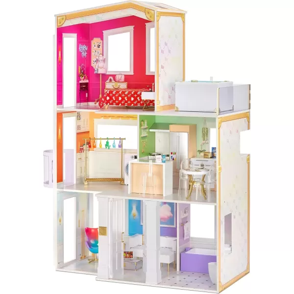 imageRainbow High House  3Story Wood Doll House 4Ft Tall ampamp 3Ft Wide Fully Furnished Fashion Dollhouse Working Hot Tub Shower Elevator 50 Accessories Gift Toy for Kids Ages 6 7 8 to 12 Years