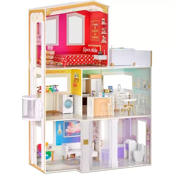 imageRainbow High House  3Story Wood Doll House 4Ft Tall ampamp 3Ft Wide Fully Furnished Fashion Dollhouse Working Hot Tub Shower Elevator 50 Accessories Gift Toy for Kids Ages 6 7 8 to 12 Years