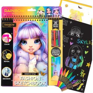 imageHorizon Group USA Rainbow High Scratch n Style Fashion Sketchbook Scratch Art Coloring Book Includes Stencils Crayons Scratch Art Stickers ampamp MoreMulti210933Coloring Book