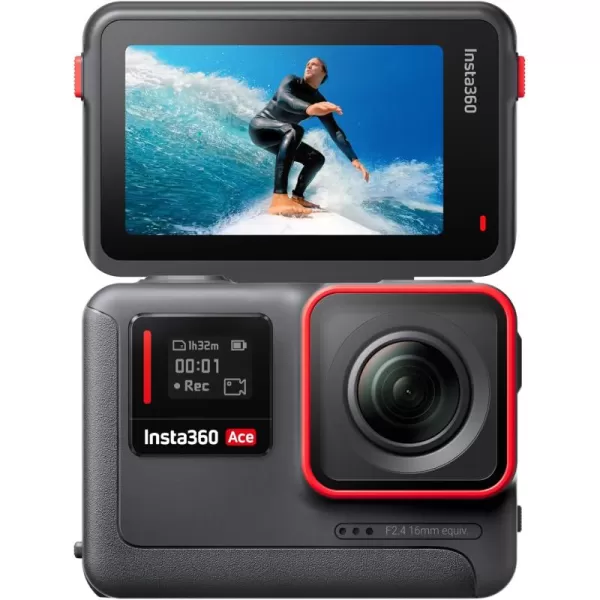 Insta360 Ace - 4K120fps Waterproof Action Camera, 1/1.2" Sensor with AI Noise Reduction, Active HDR Video, 48MP Photos, 2.4" Flip Screen, Easy Magnetic Mounting &amp; Advanced AI Features.