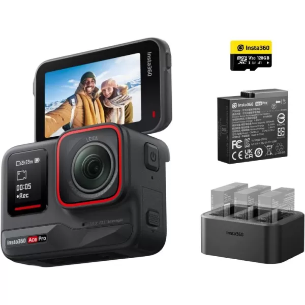 Insta360 Ace Pro Battery Kit - Waterproof Action Camera Co-Engineered with Leica, Flagship 1/1.3" Sensor and AI Noise Reduction for Unbeatable Image Quality, 4K120fps, 2.4" Flip Screen &amp; AI Features