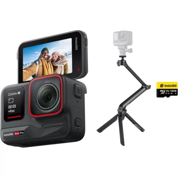 Insta360 Ace Pro Creator Kit - Waterproof Action Camera Co-Engineered with Leica, Flagship 1/1.3" Sensor and AI Noise Reduction for Unbeatable Image Quality, 4K120fps, 2.4" Flip Screen &amp; AI Features