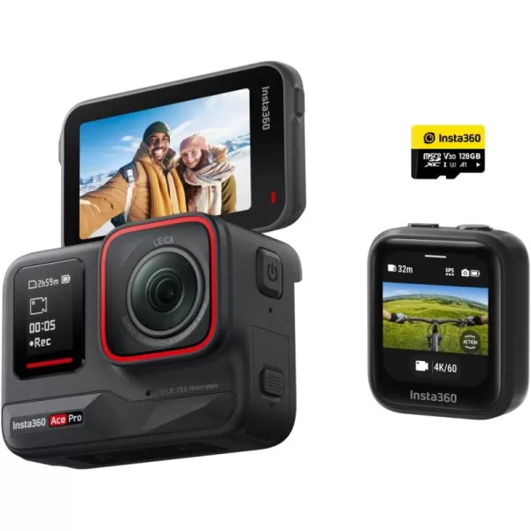 Insta360 Ace Pro GPS Kit - Waterproof Action Camera Co-Engineered with Leica, Flagship 1/1.3" Sensor and AI Noise Reduction for Unbeatable Image Quality, 4K120fps, 2.4" Flip Screen &amp; AI Features