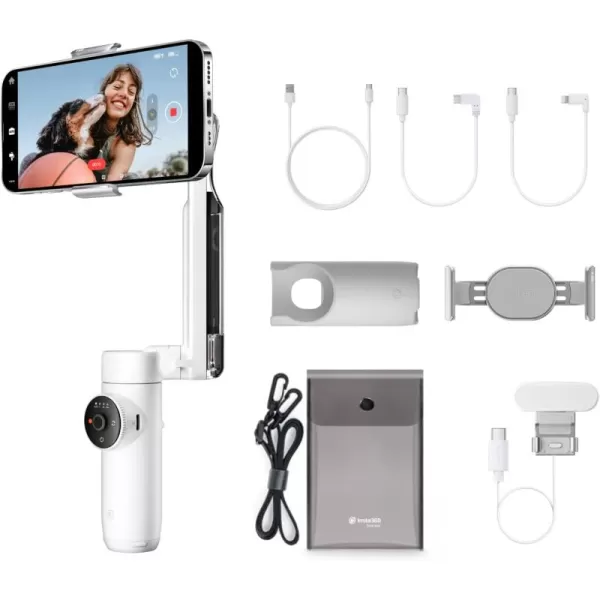 Insta360 Flow Gimbal Stabilizer for Smartphone, Creator Kit - AI-Powered Gimbal, 3-Axis Stabilization, Built-in Tripod, Portable &amp; Foldable, Auto Tracking Phone Stabilizer, Summit White