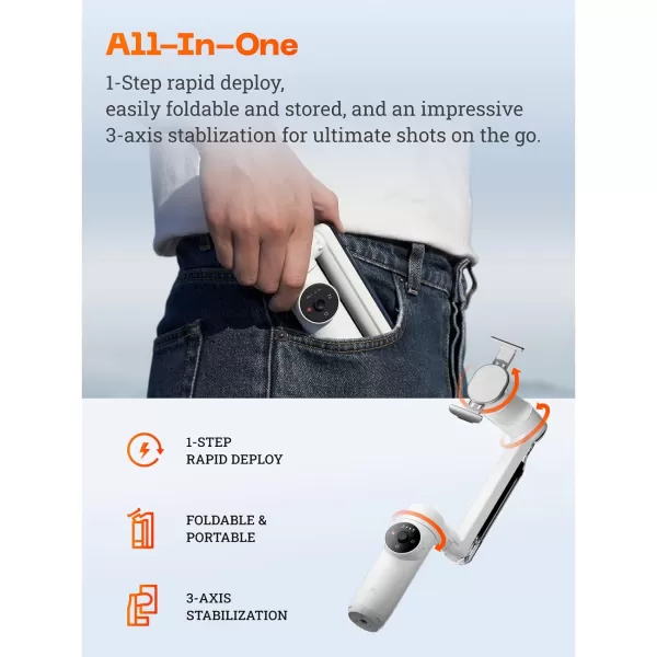 Insta360 Flow Gimbal Stabilizer for Smartphone, Creator Kit - AI-Powered Gimbal, 3-Axis Stabilization, Built-in Tripod, Portable &amp; Foldable, Auto Tracking Phone Stabilizer, Summit White