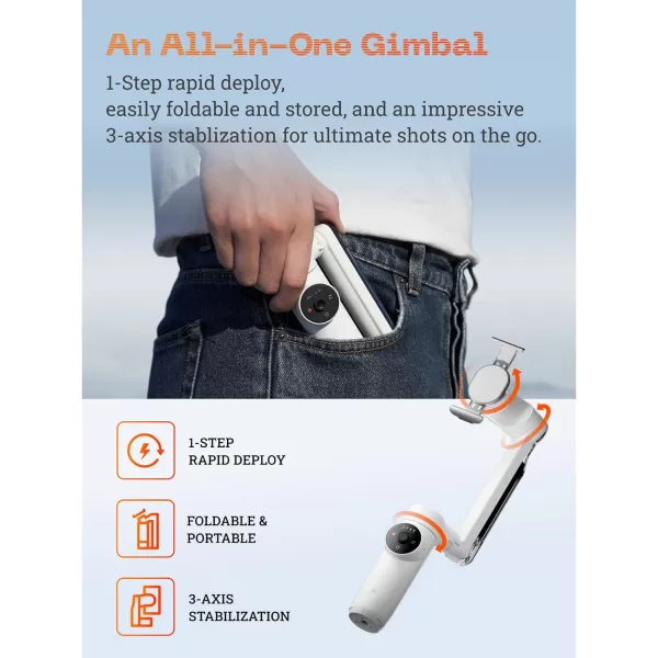 Insta360 Flow Gimbal Stabilizer for Smartphone, Creator Kit - AI-Powered Gimbal, 3-Axis Stabilization, Built-in Tripod, Portable &amp; Foldable, Auto Tracking Phone Stabilizer, Summit White
