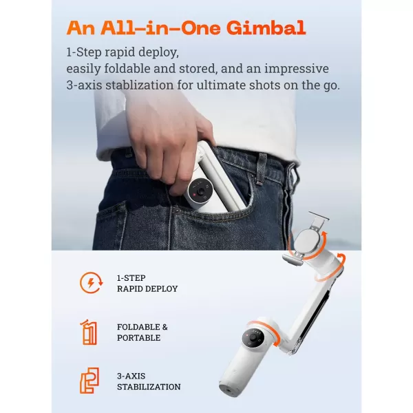 Insta360 Flow Gimbal Stabilizer for Smartphone, Creator Kit - AI-Powered Gimbal, 3-Axis Stabilization, Built-in Tripod, Portable &amp; Foldable, Auto Tracking Phone Stabilizer, Summit White