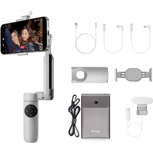 Insta360 Flow Gimbal Stabilizer for Smartphone, Creator Kit - AI-Powered Gimbal, 3-Axis Stabilization, Built-in Tripod, Portable &amp; Foldable, Auto Tracking Phone Stabilizer, Summit White