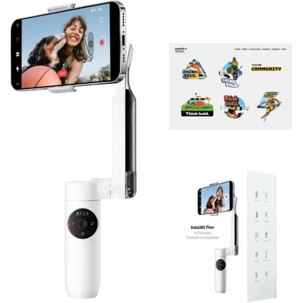 Insta360 Flow Gimbal Stabilizer for Smartphone, Creator Kit - AI-Powered Gimbal, 3-Axis Stabilization, Built-in Tripod, Portable &amp; Foldable, Auto Tracking Phone Stabilizer, Summit White