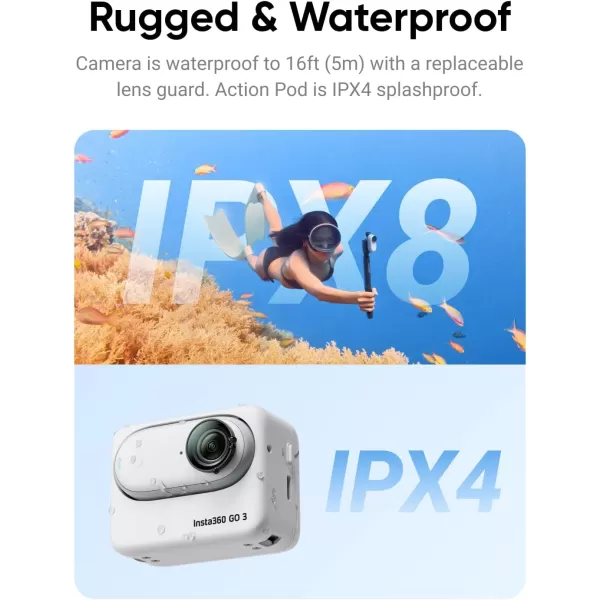 Insta360 GO 3 128GB with Care Warranty Card - Small &amp; Lightweight Action Camera, Portable and Versatile, Hands-Free POV, Mount Anywhere, Multifunctional Action Pod, Waterproof, for Travel, Sports