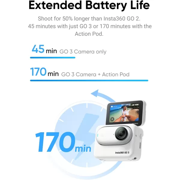 Insta360 GO 3 128GB with Care Warranty Card - Small &amp; Lightweight Action Camera, Portable and Versatile, Hands-Free POV, Mount Anywhere, Multifunctional Action Pod, Waterproof, for Travel, Sports