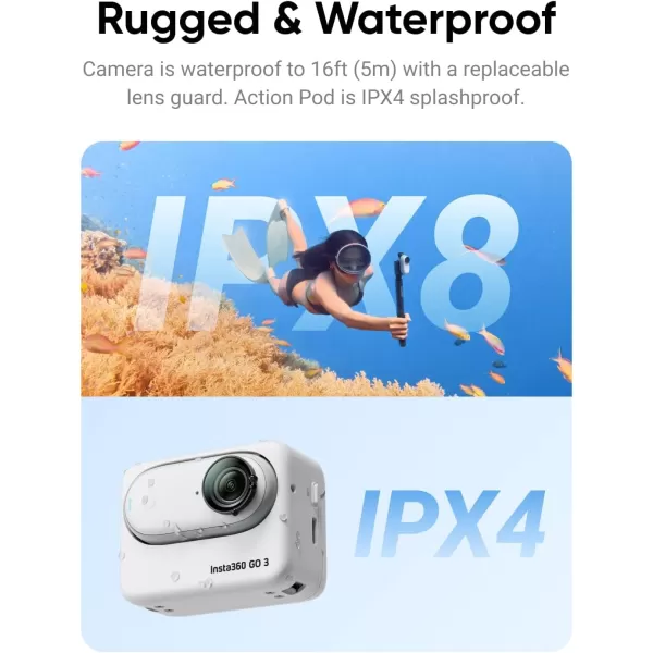 Insta360 GO 3 128GB with Care Warranty Card - Small &amp; Lightweight Action Camera, Portable and Versatile, Hands-Free POV, Mount Anywhere, Multifunctional Action Pod, Waterproof, for Travel, Sports