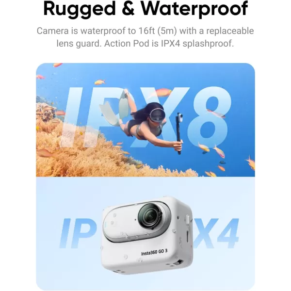 Insta360 GO 3 128GB with Care Warranty Card - Small &amp; Lightweight Action Camera, Portable and Versatile, Hands-Free POV, Mount Anywhere, Multifunctional Action Pod, Waterproof, for Travel, Sports