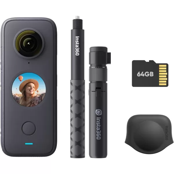Insta360 ONE X2 360 Degree Waterproof Action Camera, 5.7K 360, Stabilization, Touch Screen, AI Editing, Live Streaming, Webcam, Voice Control
