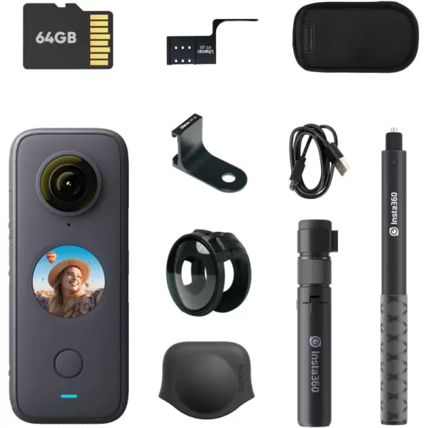 Insta360 ONE X2 360 Degree Waterproof Action Camera, 5.7K 360, Stabilization, Touch Screen, AI Editing, Live Streaming, Webcam, Voice Control )