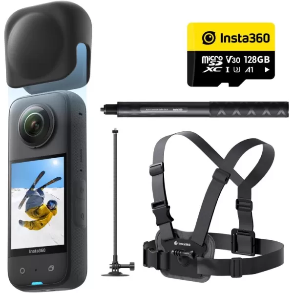 Insta360 X3 Bike Kit - Waterproof 360 Action Camera with 1/2" 48MP Sensors, 5.7K 360 Active HDR Video, 72MP 360 Photo, 4K Single-Lens, 60fps Me Mode, Stabilization, 2.29" Touchscreen, AI Editing)