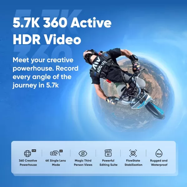 Insta360 X3 Bike Kit - Waterproof 360 Action Camera with 1/2" 48MP Sensors, 5.7K 360 Active HDR Video, 72MP 360 Photo, 4K Single-Lens, 60fps Me Mode, Stabilization, 2.29" Touchscreen, AI Editing)