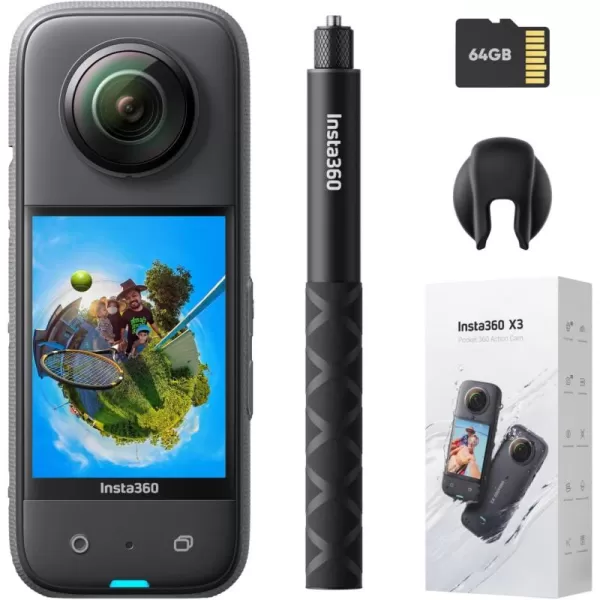 Insta360 X3 Ultimate Kit - Waterproof 360 Action Camera with 1/2" 48MP Sensors, 5.7K 360 Active HDR Video, 72MP 360 Photo, 4K Single-Lens, 60fps Me Mode, Stabilization, 2.29" Touchscreen, AI Editing