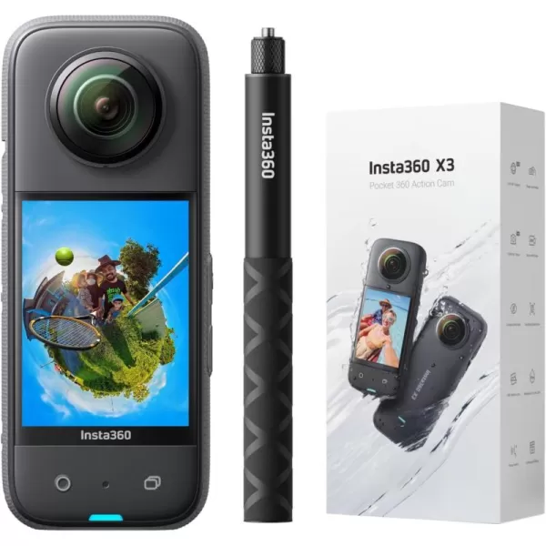 Insta360 X3 Ultimate Kit - Waterproof 360 Action Camera with 1/2" 48MP Sensors, 5.7K 360 Active HDR Video, 72MP 360 Photo, 4K Single-Lens, 60fps Me Mode, Stabilization, 2.29" Touchscreen, AI Editing