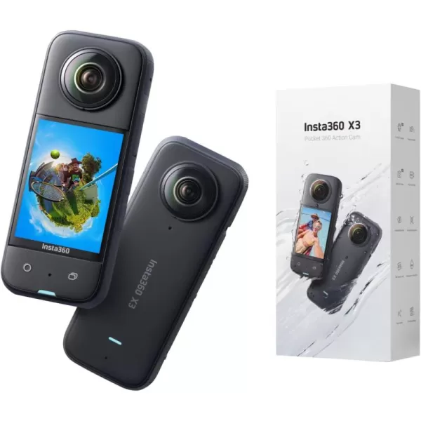 Insta360 X3 with Care Warranty Card - Waterproof 360 Action Camera with 1/2" 48MP Sensors, 5.7K 360 Active HDR Video, 72MP 360 Photo, 4K Single-Lens, 60fps Me Mode, 2.29" Touchscreen