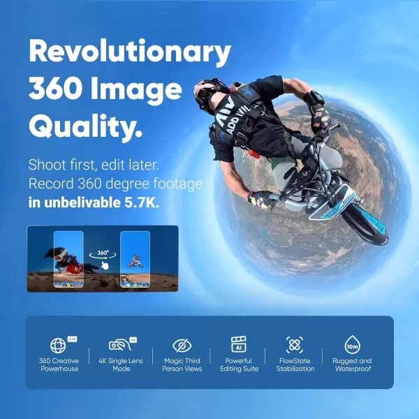 Insta360 X3 with Care Warranty Card - Waterproof 360 Action Camera with 1/2" 48MP Sensors, 5.7K 360 Active HDR Video, 72MP 360 Photo, 4K Single-Lens, 60fps Me Mode, 2.29" Touchscreen