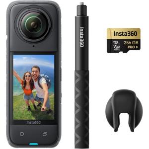 imageInsta360 X4 Creator Bundle  8K Waterproof 360 Action Camera 4K WideAngle Video Invisible Selfie Stick Removable Lens Guards 135 Min Battery Life AI Editing Stabilization for Sports TravelGetSet Bundle 256GB Micro SD Card