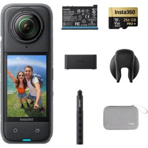 imageInsta360 X4 Creator Bundle  8K Waterproof 360 Action Camera 4K WideAngle Video Invisible Selfie Stick Removable Lens Guards 135 Min Battery Life AI Editing Stabilization for Sports TravelEndurance Bundle 256GB Micro SD Card