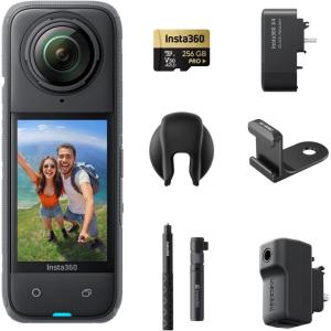 imageInsta360 X4 Creator Bundle  8K Waterproof 360 Action Camera 4K WideAngle Video Invisible Selfie Stick Removable Lens Guards 135 Min Battery Life AI Editing Stabilization for Sports TravelCreator Bundle 256GB Micro SD Card