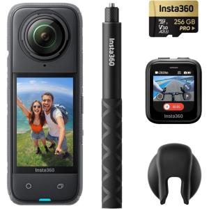 imageInsta360 X4 GPS Bundle 8K Waterproof 360 Action Camera 4K WideAngle Video Invisible Selfie Stick Effect Removable Lens Guards 135 Min Battery Life AI Editing Stabilization for Sports TravelGPS Bundle 256GB Micro SD Card