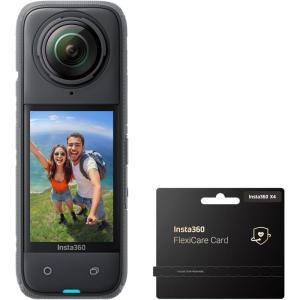 imageInsta360 X4 GPS Bundle 8K Waterproof 360 Action Camera 4K WideAngle Video Invisible Selfie Stick Effect Removable Lens Guards 135 Min Battery Life AI Editing Stabilization for Sports TravelFlexiCare Bundle No Micro SD Card