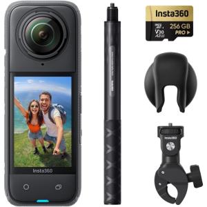 imageInsta360 X4 GPS Bundle 8K Waterproof 360 Action Camera 4K WideAngle Video Invisible Selfie Stick Effect Removable Lens Guards 135 Min Battery Life AI Editing Stabilization for Sports TravelMotorcycle Bundle 256GB Micro SD Card