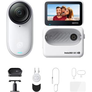 imageInsta360 GO 3S  128 GB Action Bundle Black 4K Tiny Portable Vlogging Camera HandsFree POVs Mount Anywhere Stabilization 140 Min Battery Life 10m Waterproof Pet POVWhite