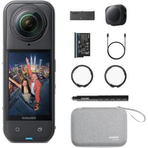 imageInsta360 X5  Waterproof 8K 360 Action Camera Leading Low Light Invisible Selfie Stick Effect Rugged and Replaceable Lens 3Hour Battery Builtin Wind Guard Stabilization Triple AI Chip DesignEssentials Bundle