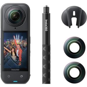 image:imageInsta360 X5  Waterproof 8K 360 Camera Leading Low Light Invisible Selfie Stick Effect Rugged and Replaceable Lens 3Hour Battery Builtin Wind Guard Stabilization Triple AI Chip DesignReplacement Lens Bundle