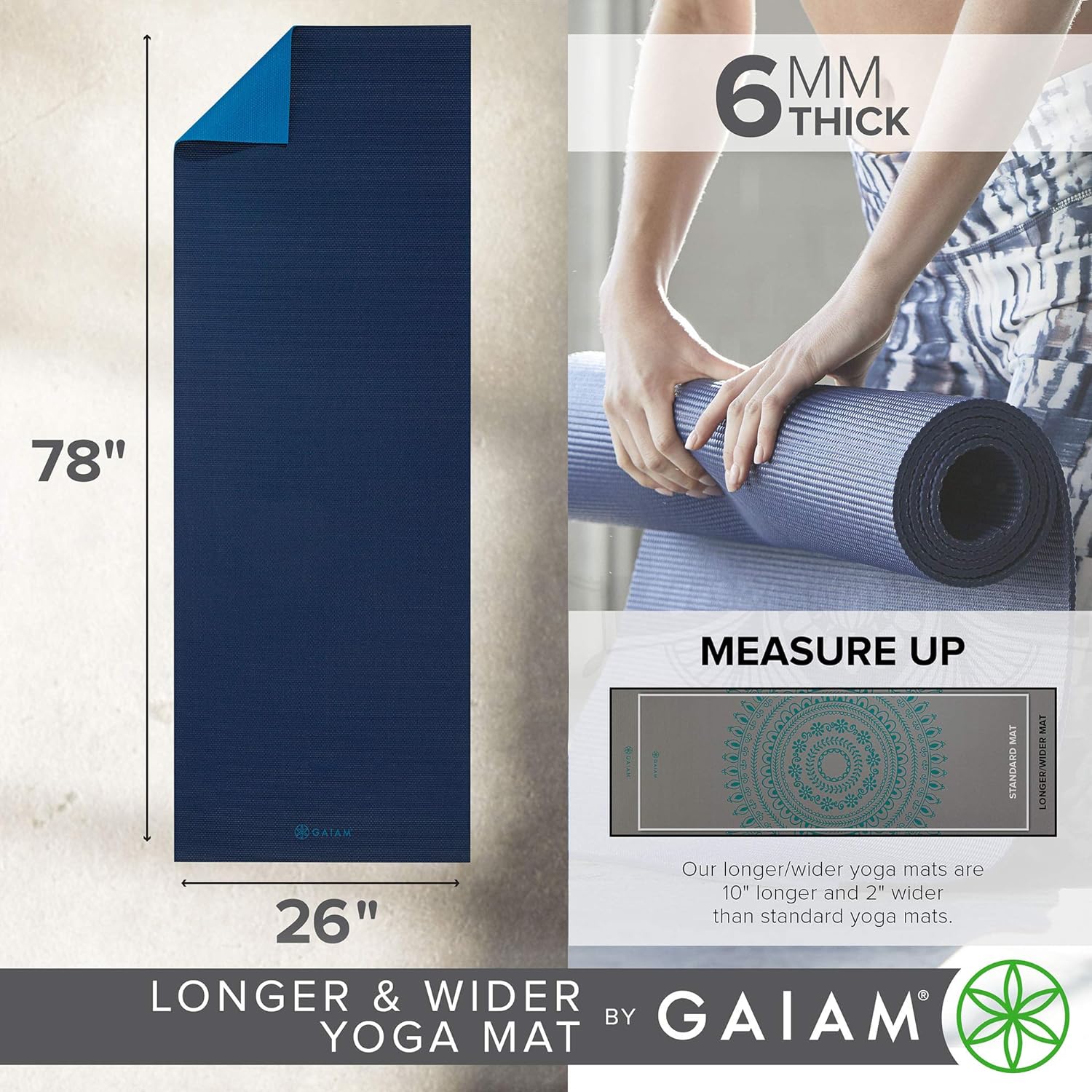 Gaiam Solid Color Yoga Mat, Non Slip Exercise &amp; Fitness Mat for All Types of Yoga, Pilates &amp; Floor Exercises)