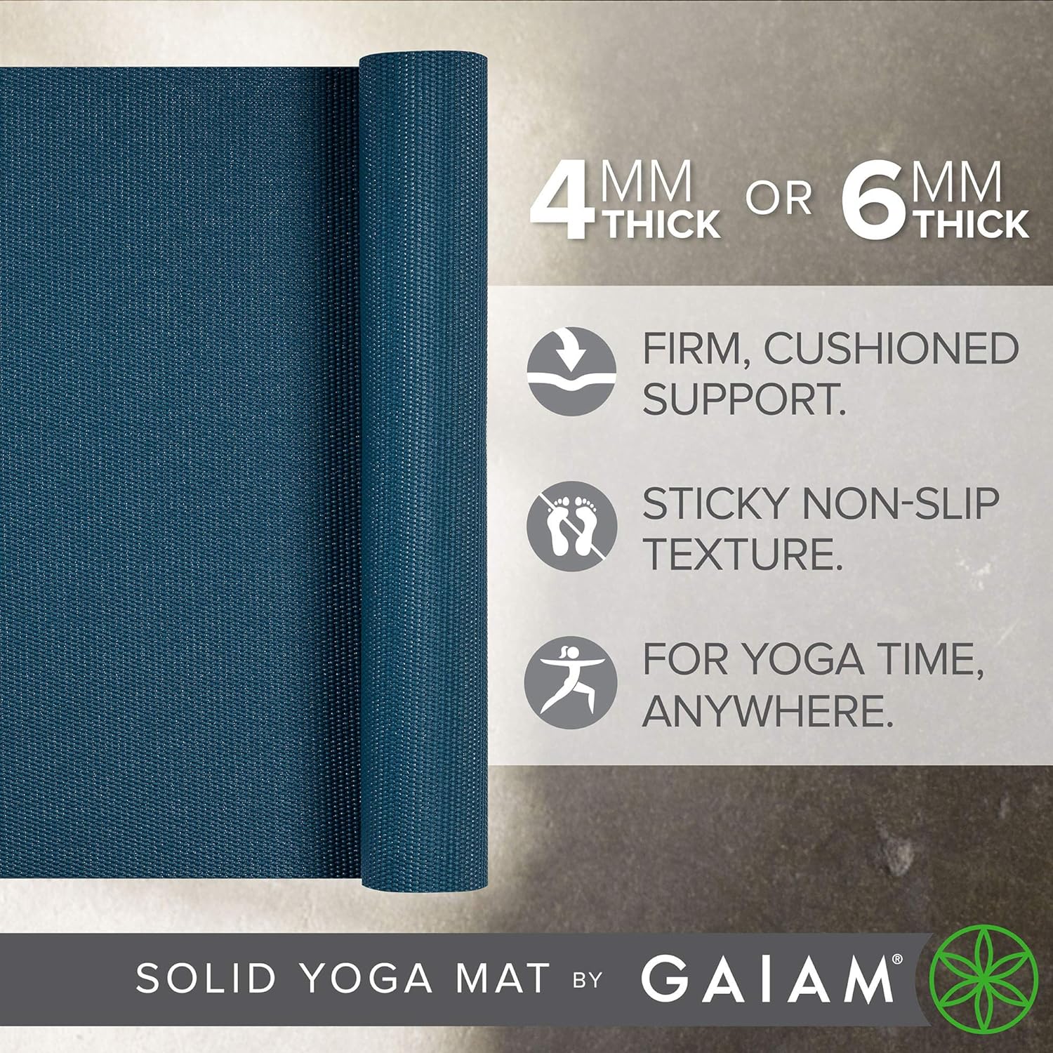 Gaiam Solid Color Yoga Mat, Non Slip Exercise &amp; Fitness Mat for All Types of Yoga, Pilates &amp; Floor Exercises