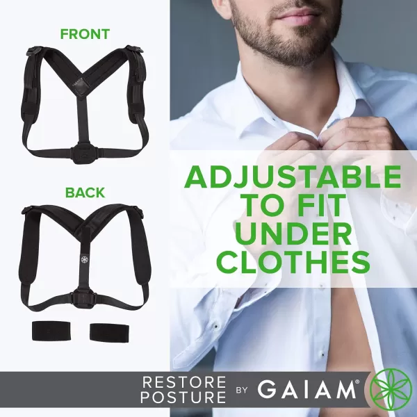 Gaiam Restore Posture Corrector for Women &amp; Men - Back Straightener Adjustable Straps Compact Brace Support for Clavicle, Neck, Shoulder, Invisible Pain Relief